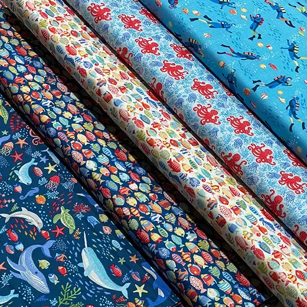 Patchwork anyag - Makower - Deep Blue Sea 137/B8 Creatures dark blue