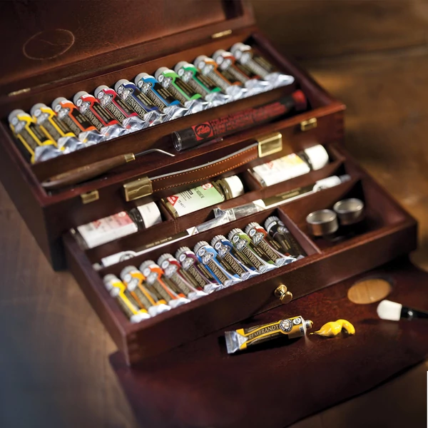 Talens Rembrandt olaj festőkészlet, Master - 10x15 ml + 12x40 ml + 2x60 ml + kiegészítők, fadobozos