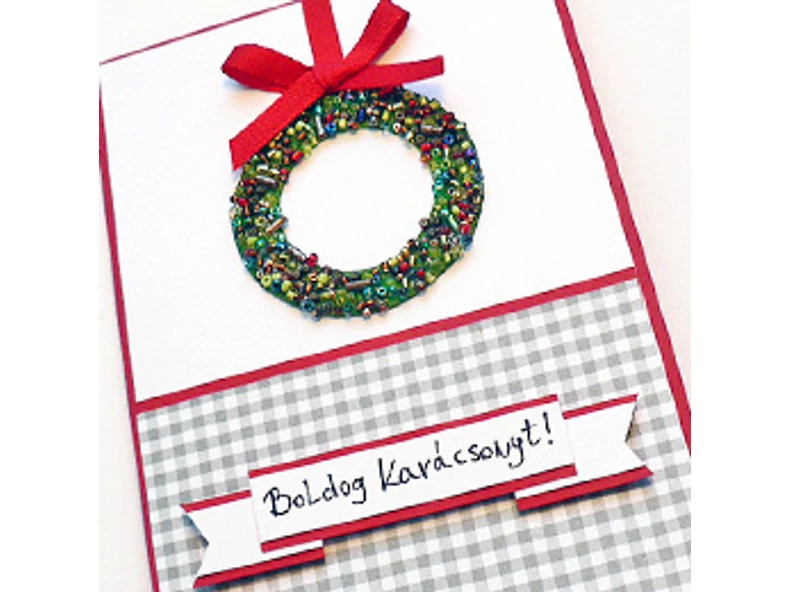 Karácsonyi képeslap maradék gyöngyökkel