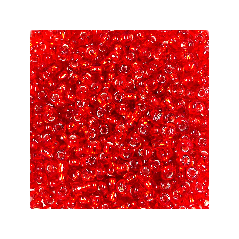 Kásagyöngy, átlátszó, ezüst béléssel, 2 mm - piros