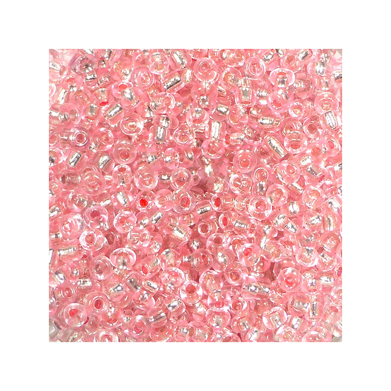 Kásagyöngy, átlátszó, ezüst béléssel, 2 mm - rózsaszín