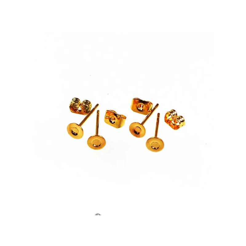 Fülbevaló alap, bedugós - aranyszínű, 4 mm, 2 pár