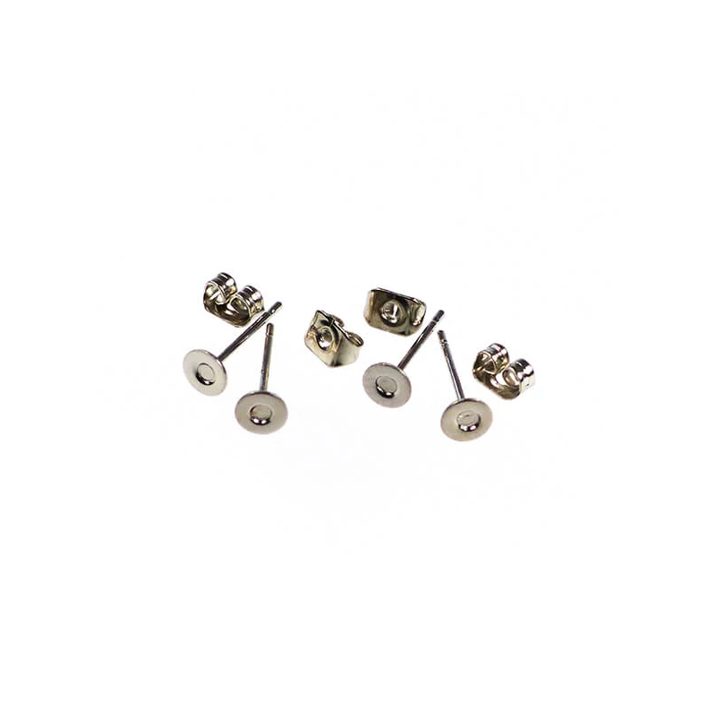 Fülbevaló alap, bedugós - ródium, 4 mm, 2 pár