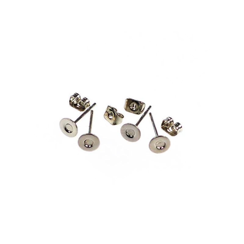Fülbevaló alap, bedugós - ródium, 6 mm, 2 pár