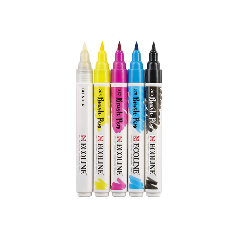 Talens Ecoline Brush Pen akvarell ecsetfilc készlet - 5 db, Primary