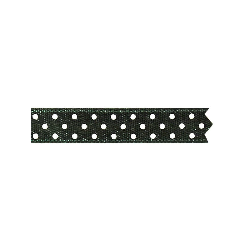 Pöttyös szatén szalag, 10 mm, 10 m - 55 sötétzöld