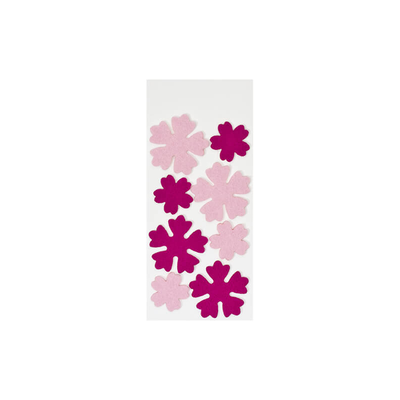 Filc díszek, virág, hullámos, pink/rózsaszín, 8db