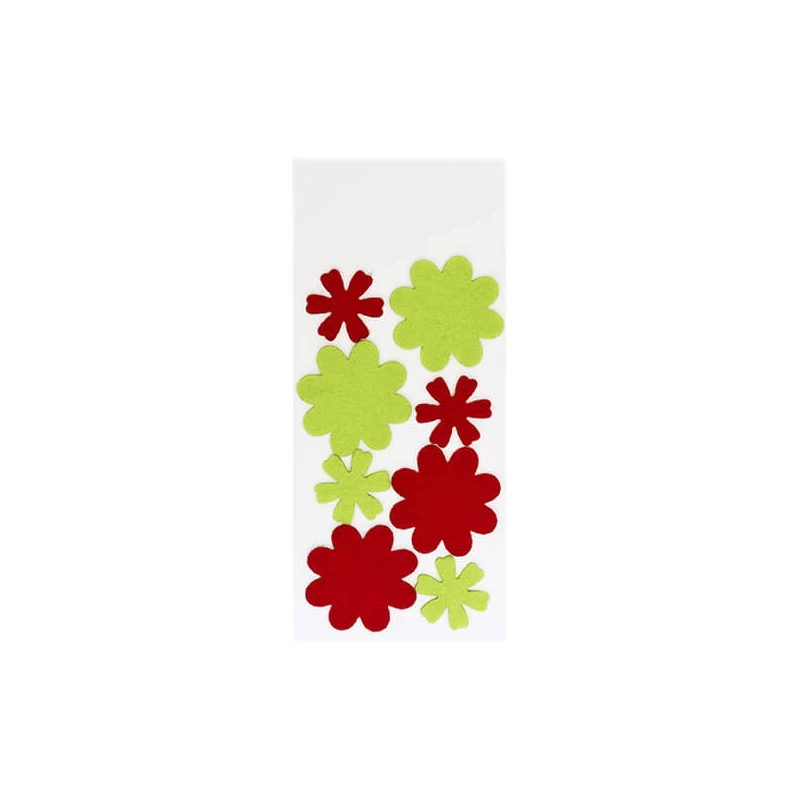 Filc díszek, virág, duci, piros/zöld, 8db