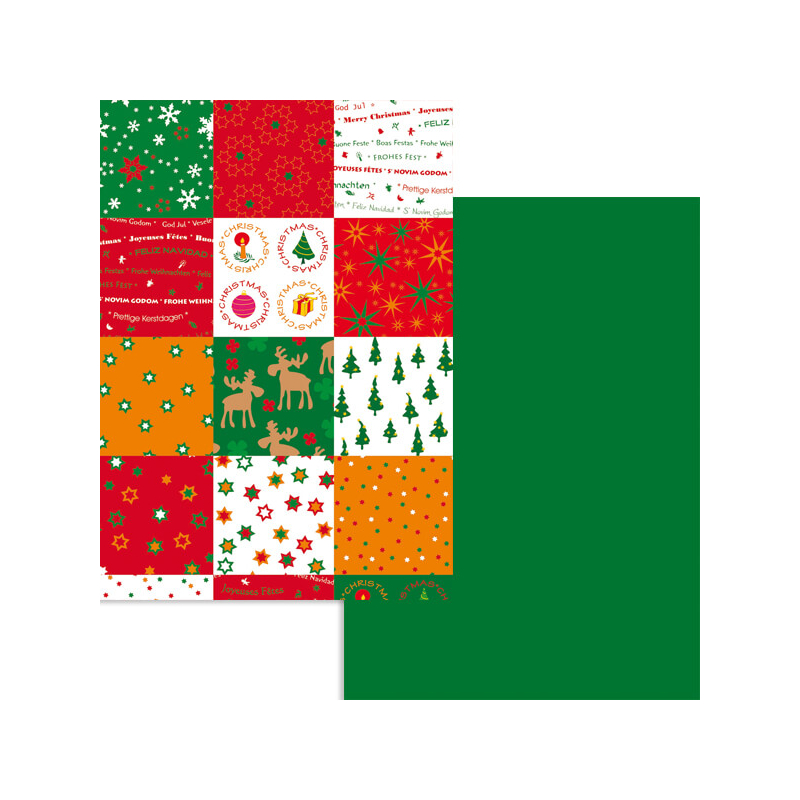 Fotókarton, A4 - karácsonyi patchwork, piros-zöld