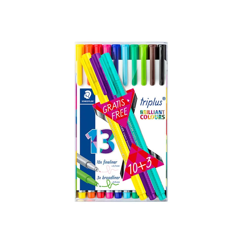 Tűfilc készlet, Staedtler, Triplus Box - 10+3 db