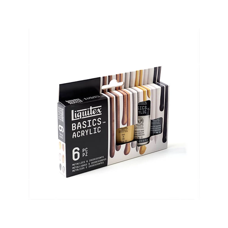 Liquitex Basics akrilfesték készlet - 6x22 ml, metál és irizáló színek