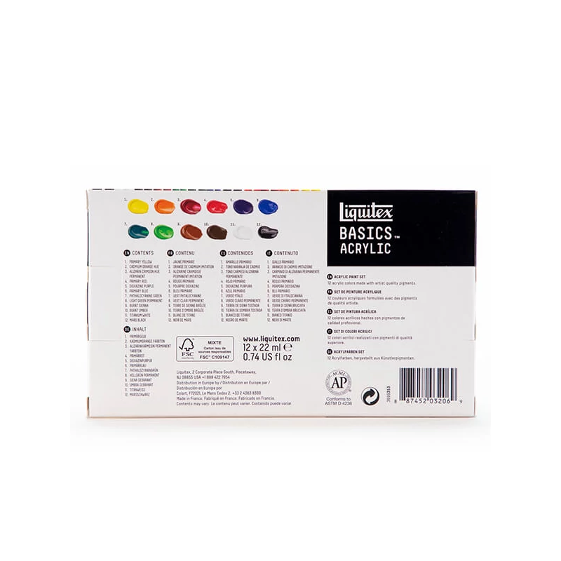 Liquitex Basics akrilfesték készlet - 12x22 ml