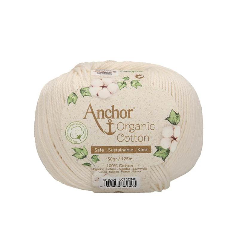 Horgolófonal, Anchor Organic Cotton, 50 g, vegán - 00105 natúr