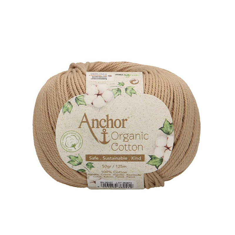 Horgolófonal, Anchor Organic Cotton, 50 g, vegán - 00107 kavics