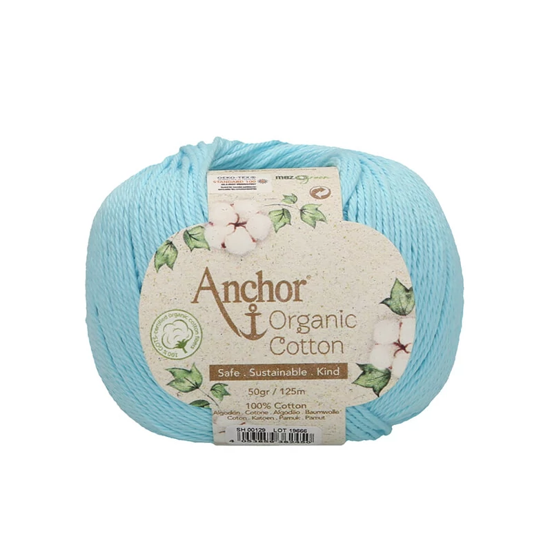 Horgolófonal, Anchor Organic Cotton, 50 g, vegán - 00129 vízkék