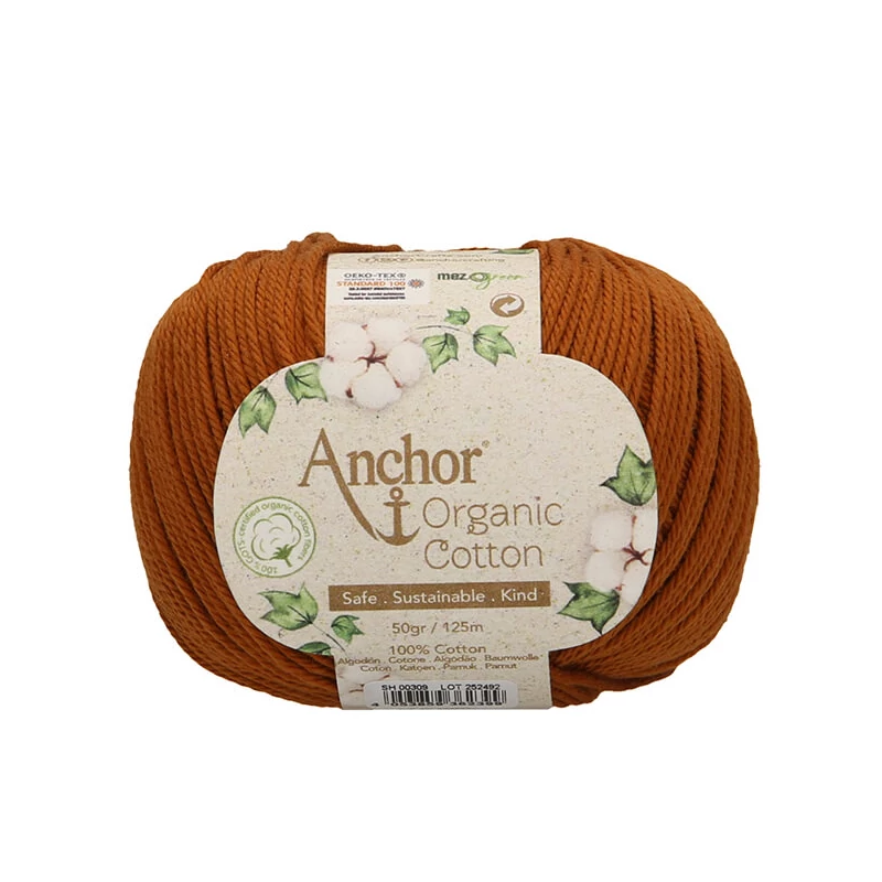 Horgolófonal, Anchor Organic Cotton, 50 g, vegán - 00309 karamell