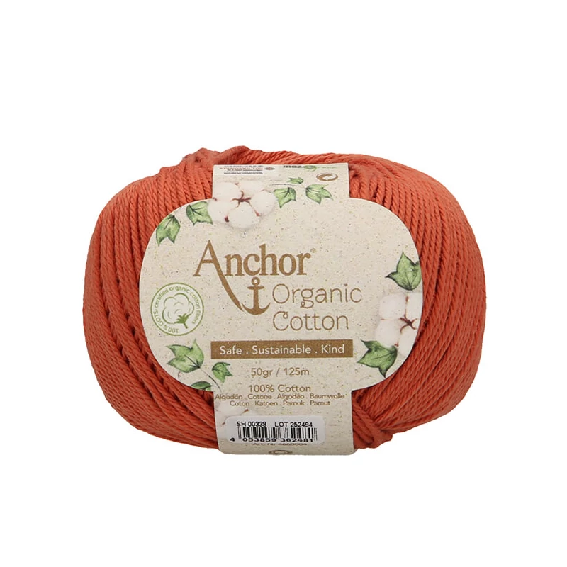 Horgolófonal, Anchor Organic Cotton, 50 g, vegán - 00338 vörös dűne