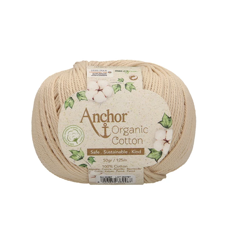 Horgolófonal, Anchor Organic Cotton, 50 g, vegán - 00387 homok