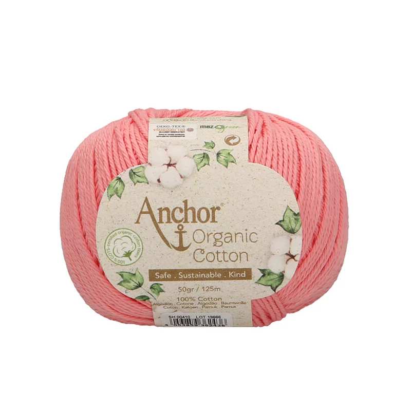 Horgolófonal, Anchor Organic Cotton, 50 g, vegán - 00410 flamingó