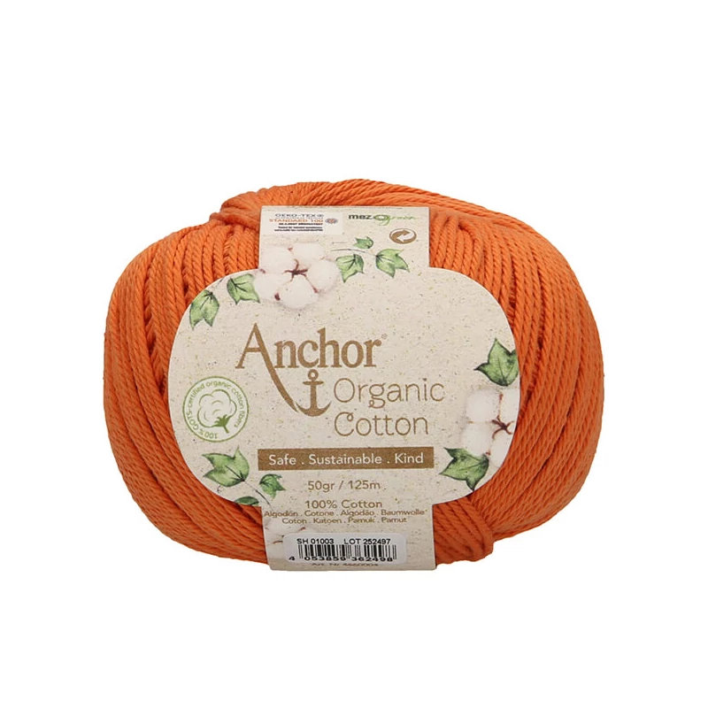 Horgolófonal, Anchor Organic Cotton, 50 g, vegán - 01003 szikla narancs