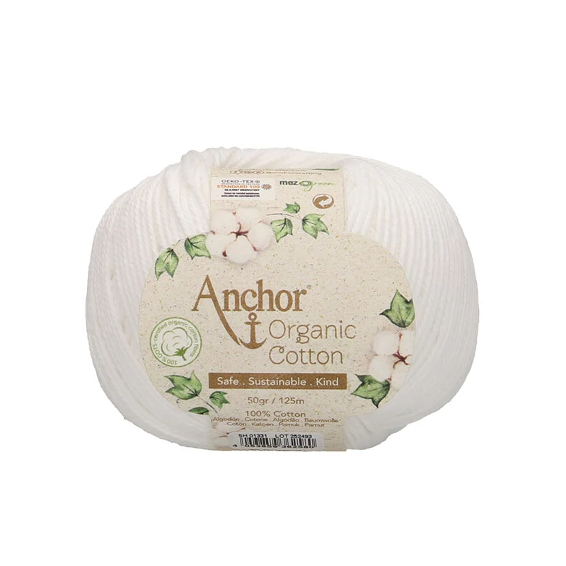 Horgolófonal, Anchor Organic Cotton, 50 g, vegán - 01331 hófehér