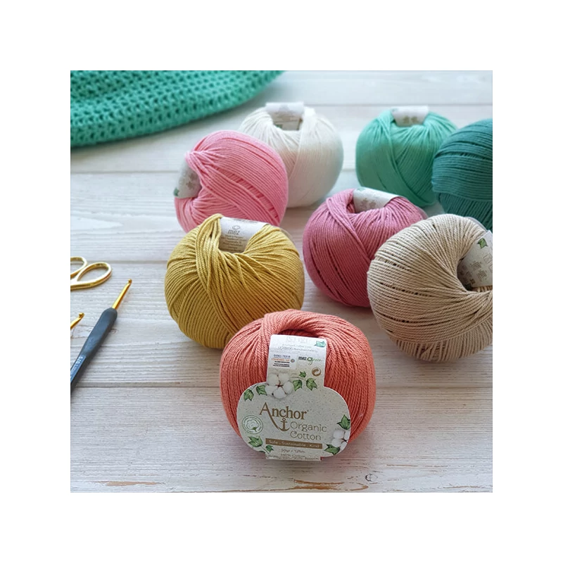 Horgolófonal, Anchor Organic Cotton, 50 g, vegán - 00071 smaragd tó