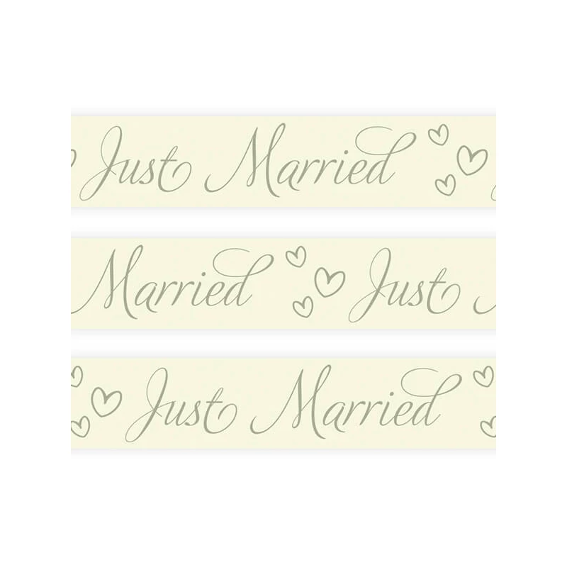 Washi tape, 15 mm, 10 m - Just Married, bézs
