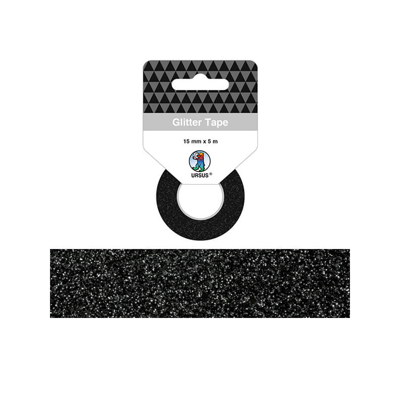 Washi tape, 15 mm, 5 m - csillámos fekete