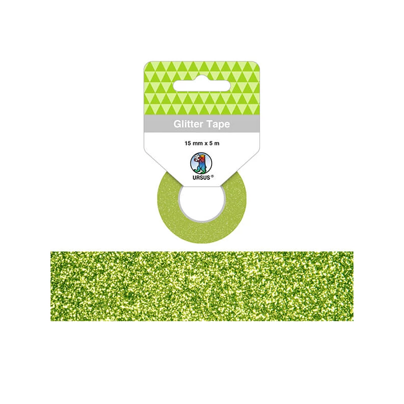 Washi tape, 15 mm, 5 m - csillámos világoszöld