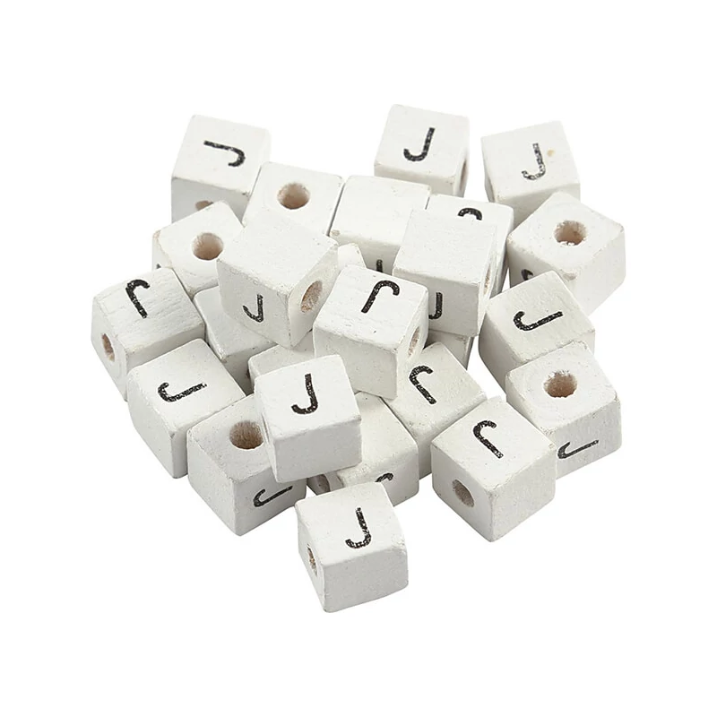 Fa betűgyöngy, kocka - 8x8 mm, 1 db, J