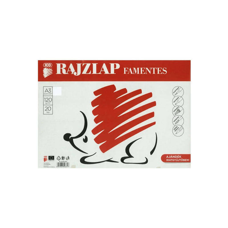 Rajzlap, famentes, ICO, Süni, 120 g - A3, 20 db