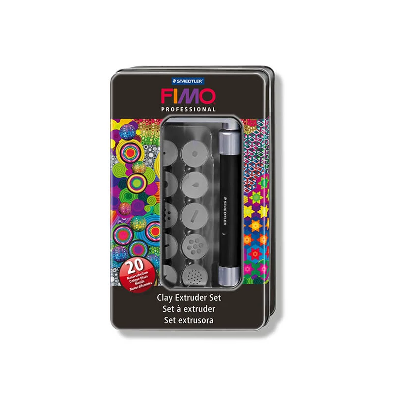 FIMO Professional gyurmanyomó pisztoly, gyurmaprés, extruder, 20 minta