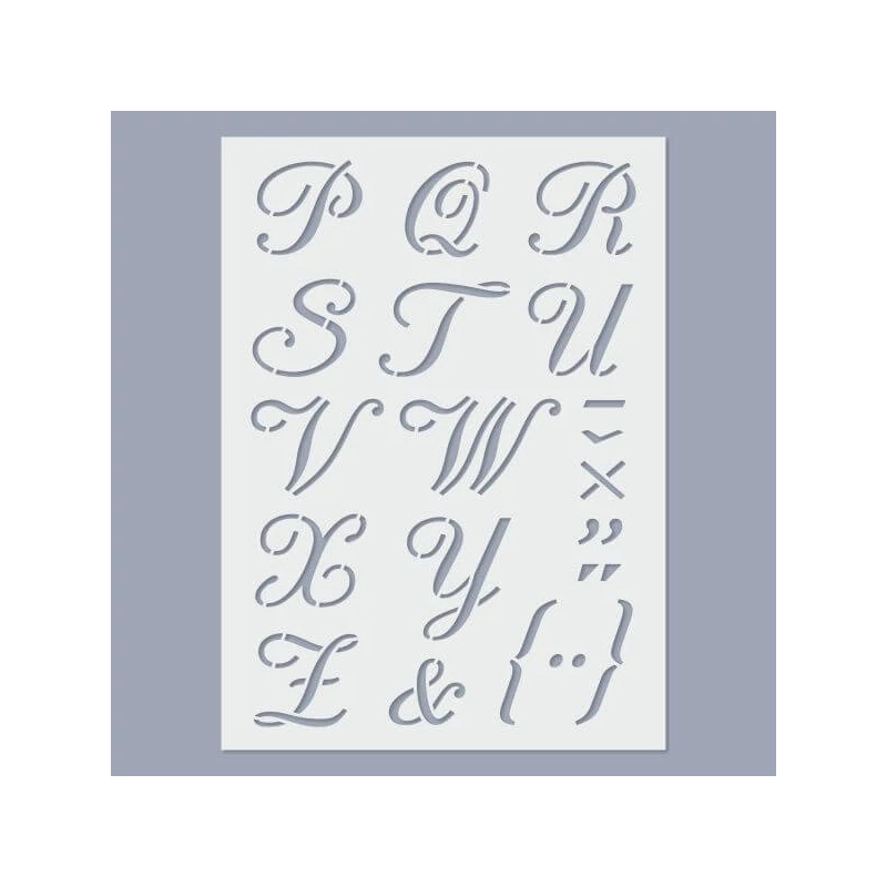 Stencil, 15x20 cm, 2 ív/csomag - ABC Calligraphy betűk, 30 mm