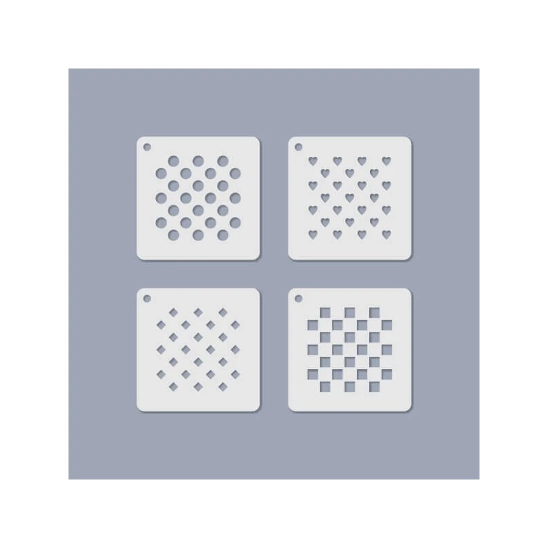 Stencilkészlet, ékszerstencil, 6,5x6,5 cm, 4 féle - Apró minta