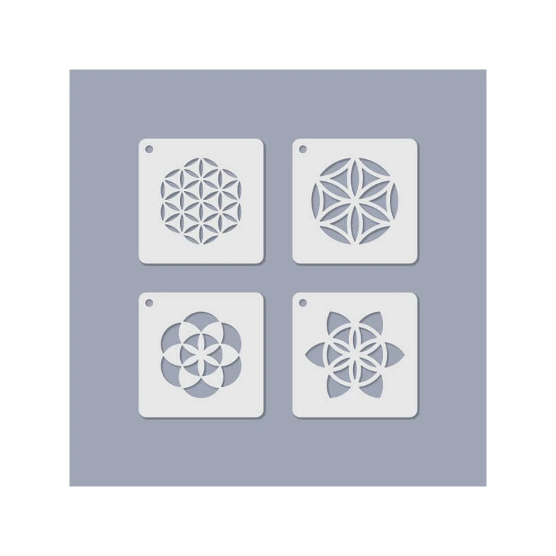 Stencilkészlet, ékszerstencil, 6,5x6,5 cm, 4 féle - Mandala