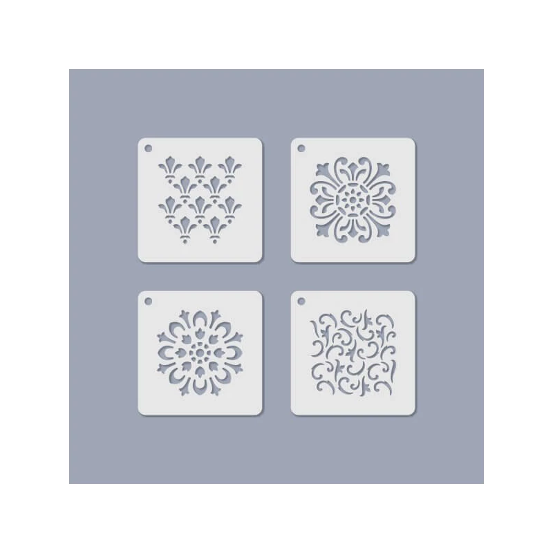Stencilkészlet, ékszerstencil, 6,5x6,5 cm, 4 féle - Romantikus