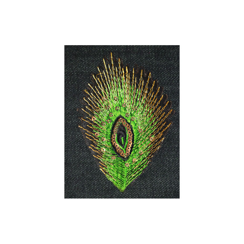 HotFix felvasalható minta, flitter - pávatoll, zöld, 11x7 cm