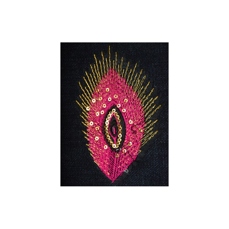 HotFix felvasalható minta, flitter - pávatoll, rózsaszín, 11x7 cm