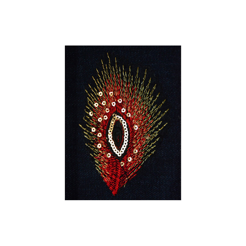 HotFix felvasalható minta, flitter - pávatoll, piros, 11x7 cm