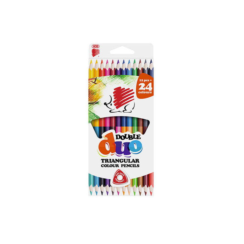 ICO Süni kétvégű színesceruza készlet, háromszögletű, 12db/24szín