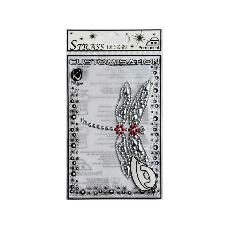 HotFix felvasalható minta, strassz - Szitakötő, 10,5x7,5 cm