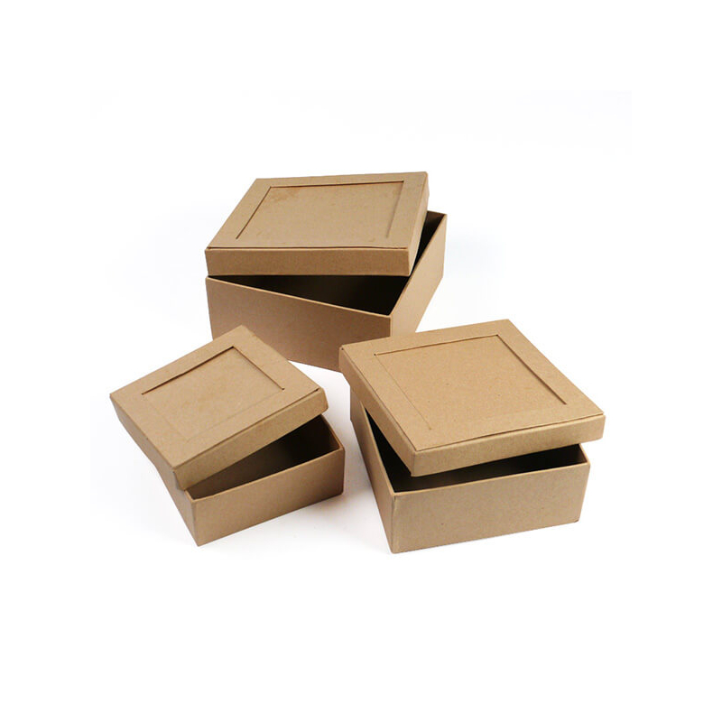 Papírmasé doboz készlet - négyzet, paszpartus, 3 db-os