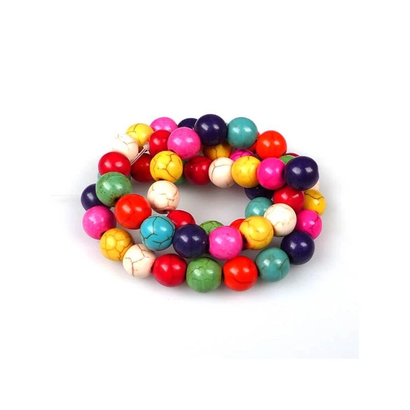 Ásványgyöngy - Magnezit, festett vegyes, 8 mm, 37 cm