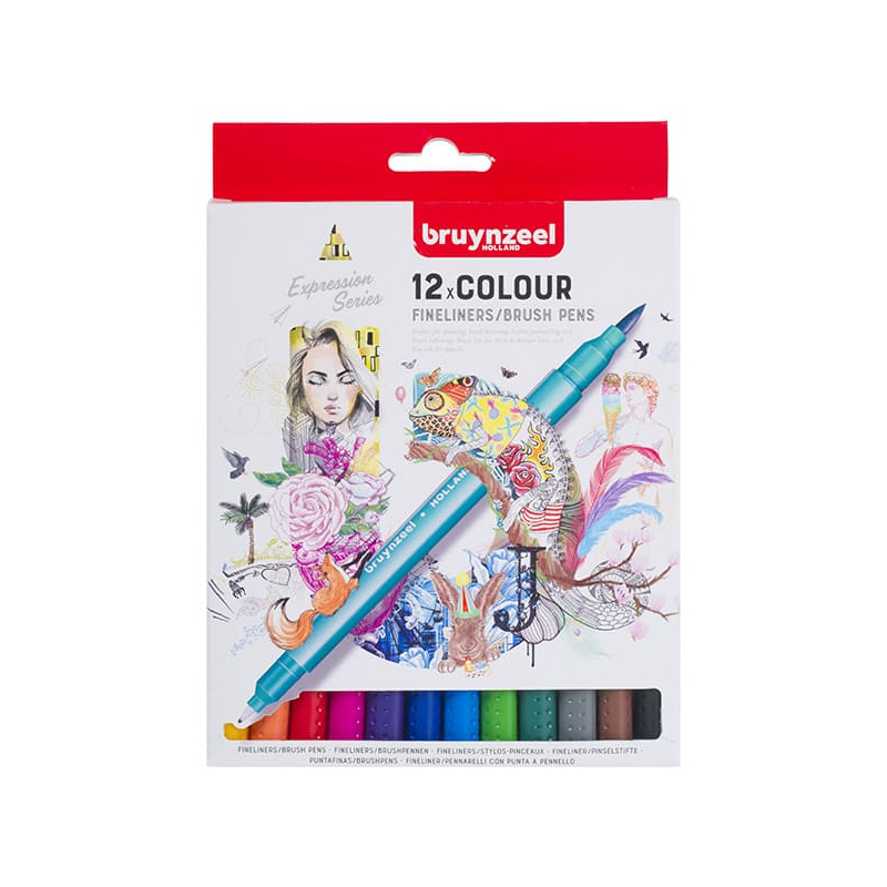 Bruynzeel Fineliner Brush pen kétvégű filctoll készlet - 12 db