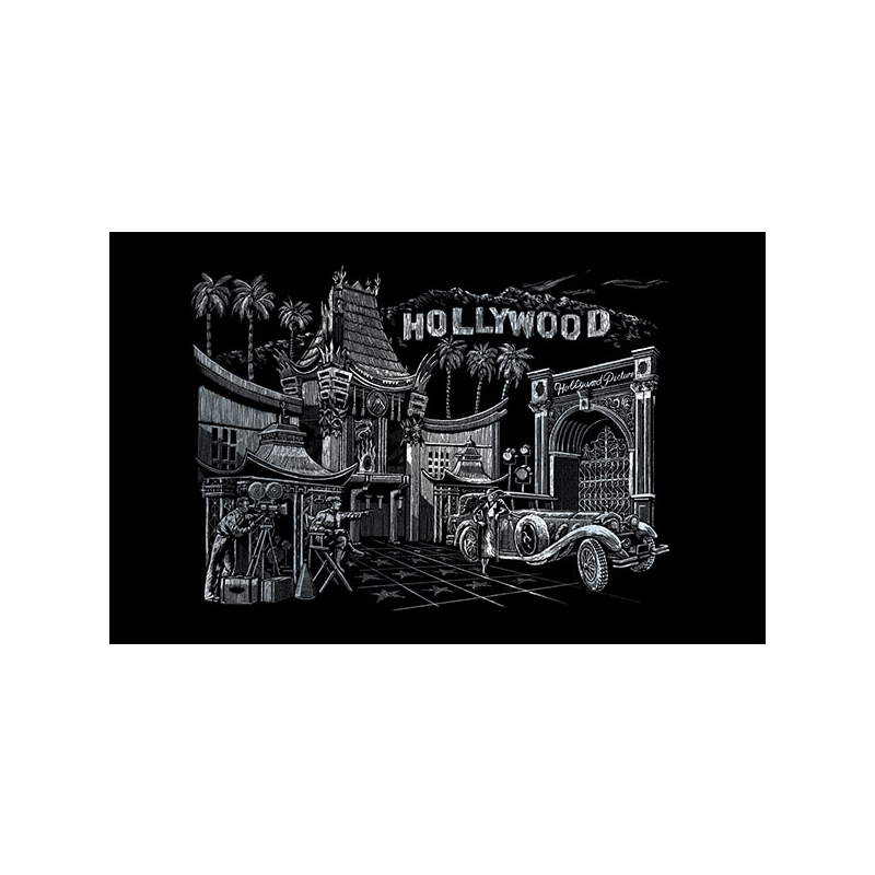 Karckép gravírozó készlet karctűvel, 29x39 cm - Hollywood, ezüst