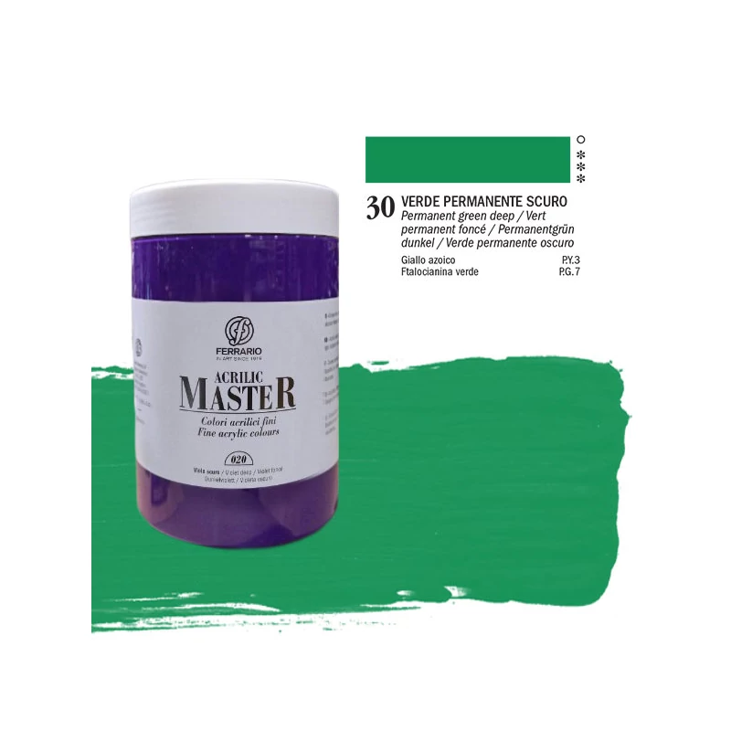 Ferrario Master akrilfesték, 1000 ml - 30, permanent green deep