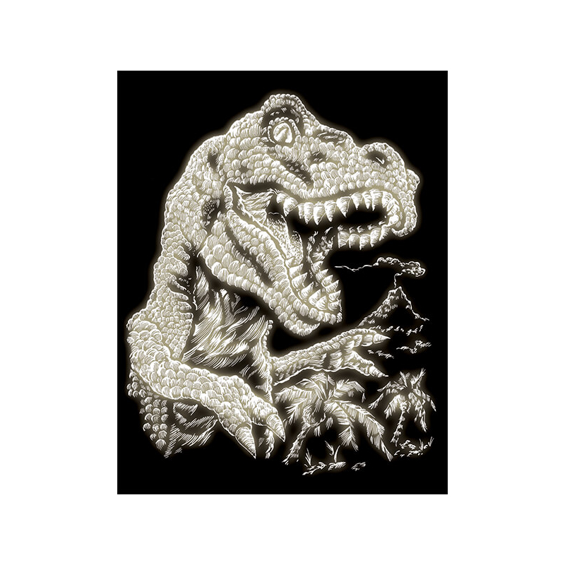 Karckép gravírozó készlet karctűvel, 20x25 cm - Dinoszaurusz, sötétben világító