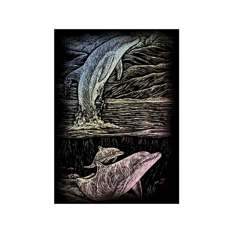 Karckép gravírozó készlet karctűvel, 12x18 cm - Delfin, holográf