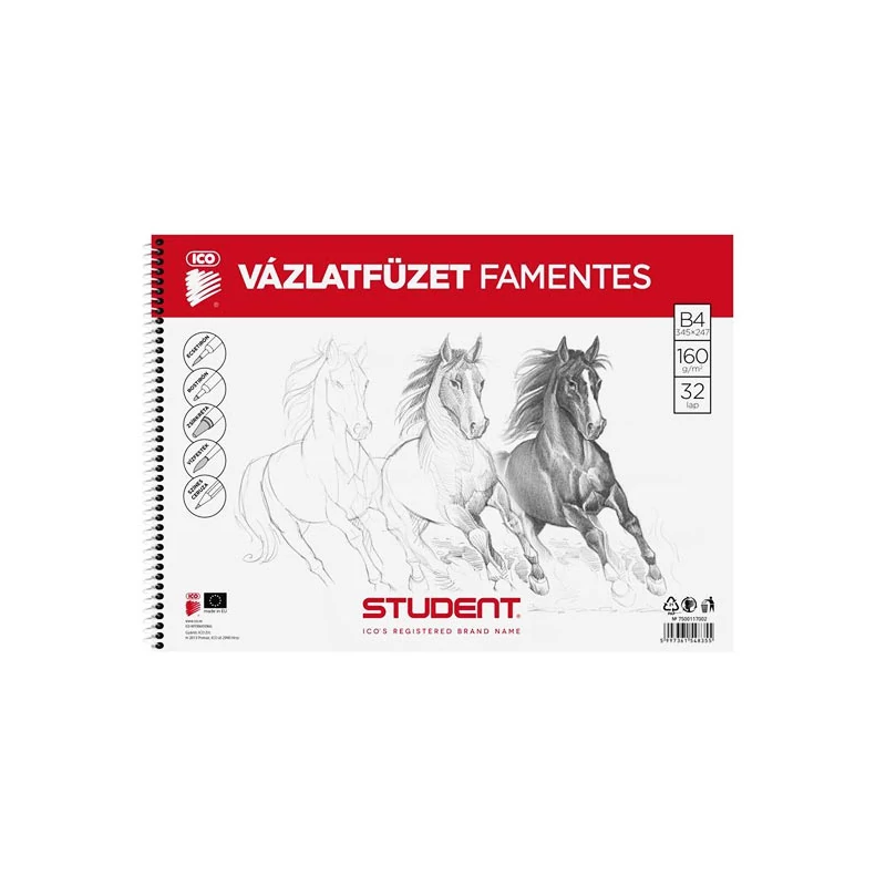 ICO Student vázlatfüzet, 160 g, 32 lap, B4, famentes, spirálos