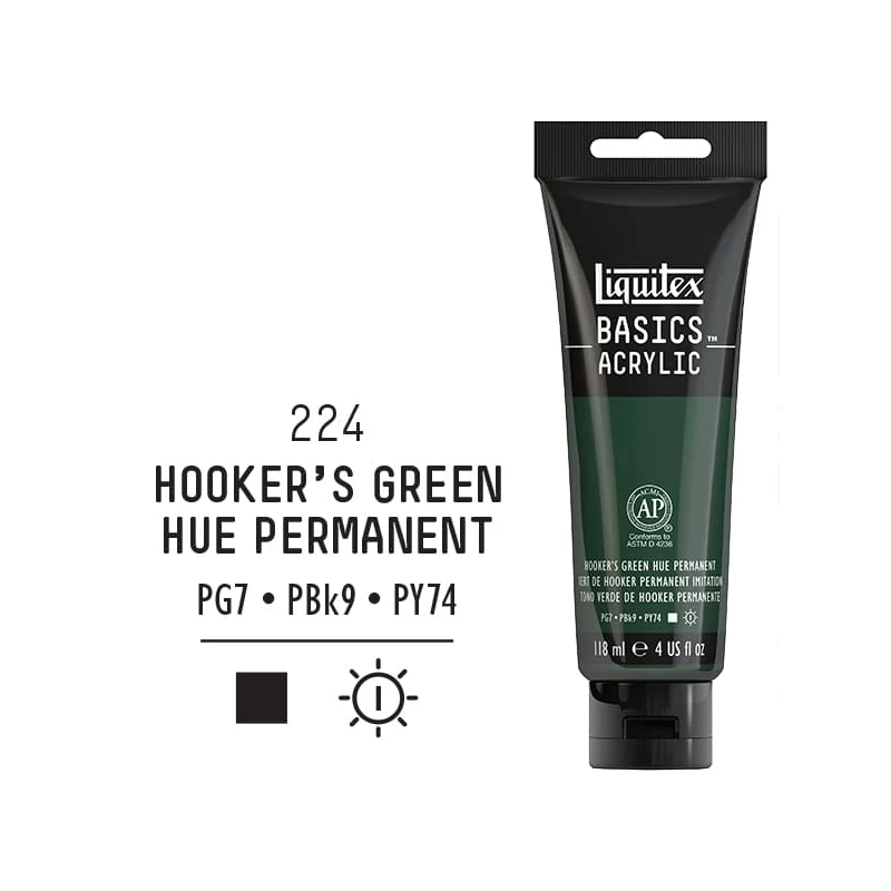 Liquitex Basics akrilfesték, 118 ml - 224, hooker's green hue permanent